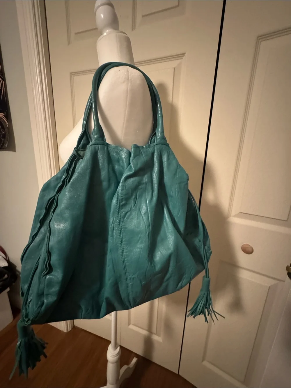 MS by Martine Sitbon Paris Teal Leather Drawstring Bucket Bag